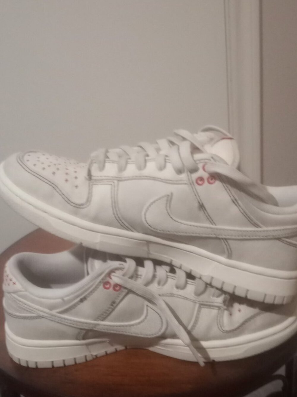 Nike Dunk Low Retro Sashiko Light Sneakers Men's Sz 7 Ivory/Red DV0834-100 - Picture 13 of 14